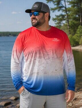 Realtree Fishing Performance Shirt 2XL Red White Blue Long Sleeve UV Protection‎